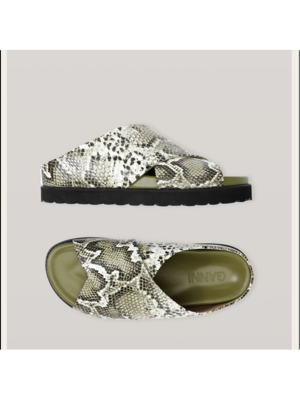 Ganni Snakeskin Slide